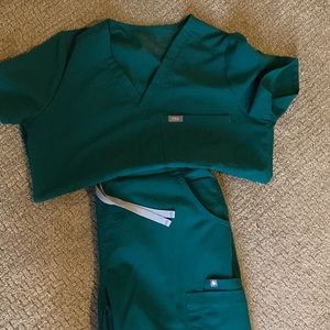 Hunter green scrubs.